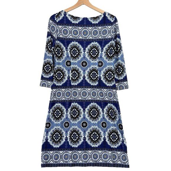 Maggy London Multicolor Shift Dress Size 6 Knee Length 3/4 Sleeve Stretch - Picture 3 of 5